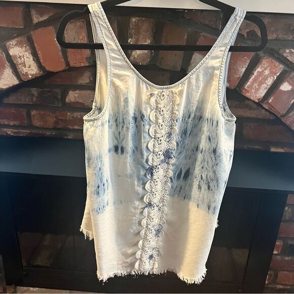 Tie-Dye Sleeveless Top - Blue and White with Fringe size S - Picture 2 of 4